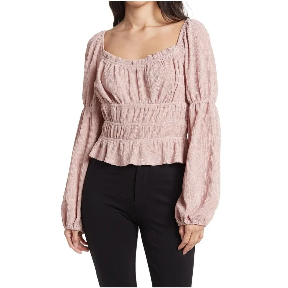 NWT Revolve x ASTR the Label Cinched Babydoll Coquette Fairy Top Pink Sz Small